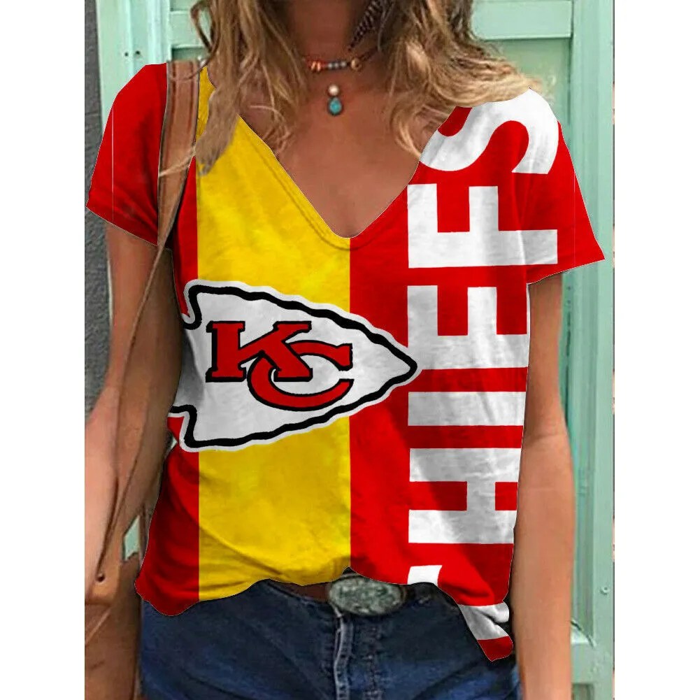 Kansas City Chiefs V-neck Women T-shirt AGCWTS646