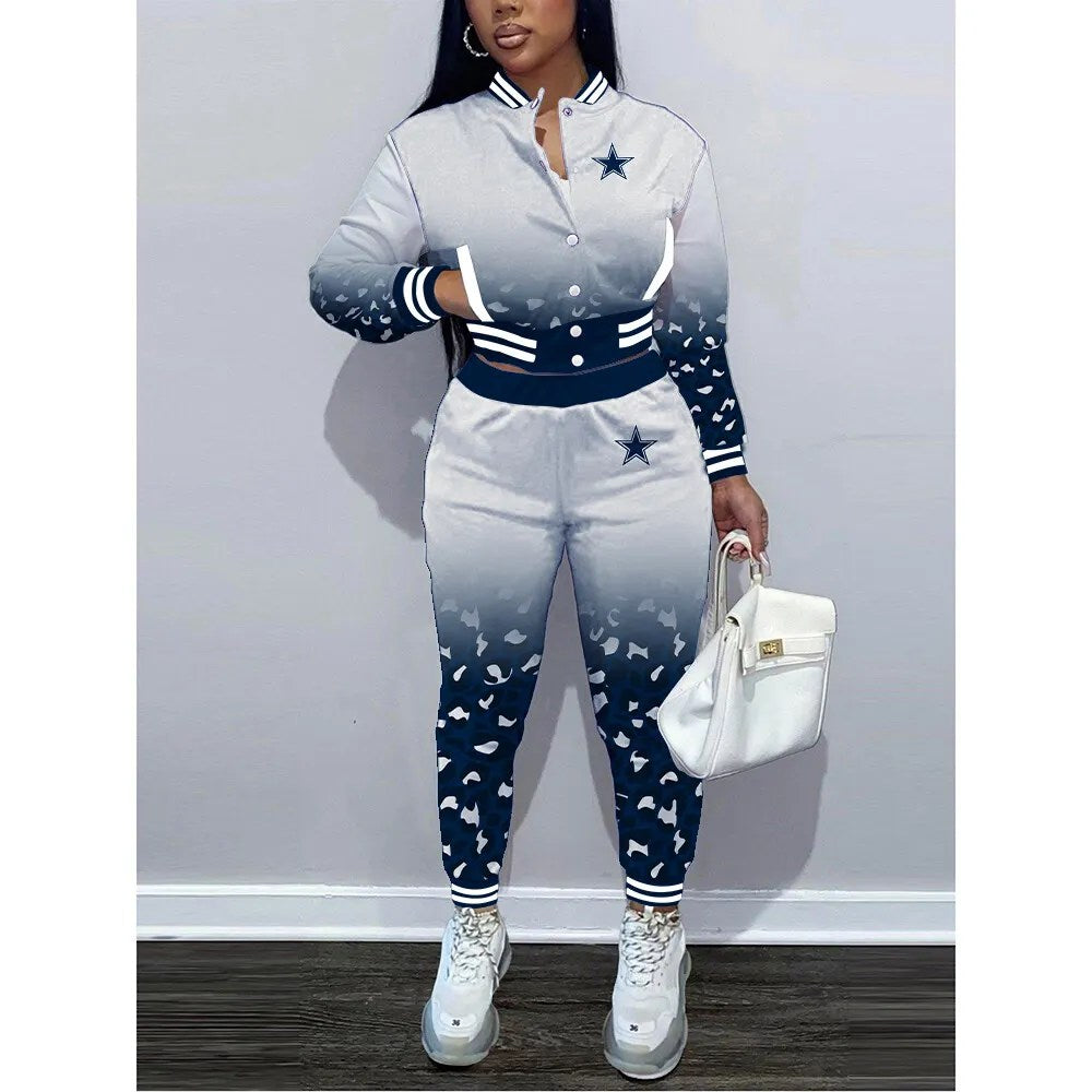 Dallas Cowboys Women’s Outfits Varsity Jacket Crop Tops Sweatpants Tracksuit 14