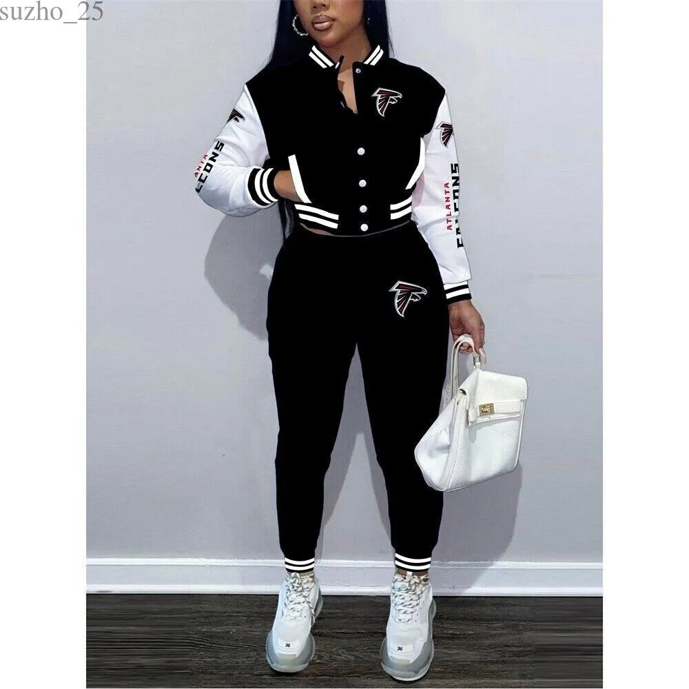 Atlanta Falcons Women’s Outfits Varsity Jacket Crop Tops Sweatpants Tracksuit 18