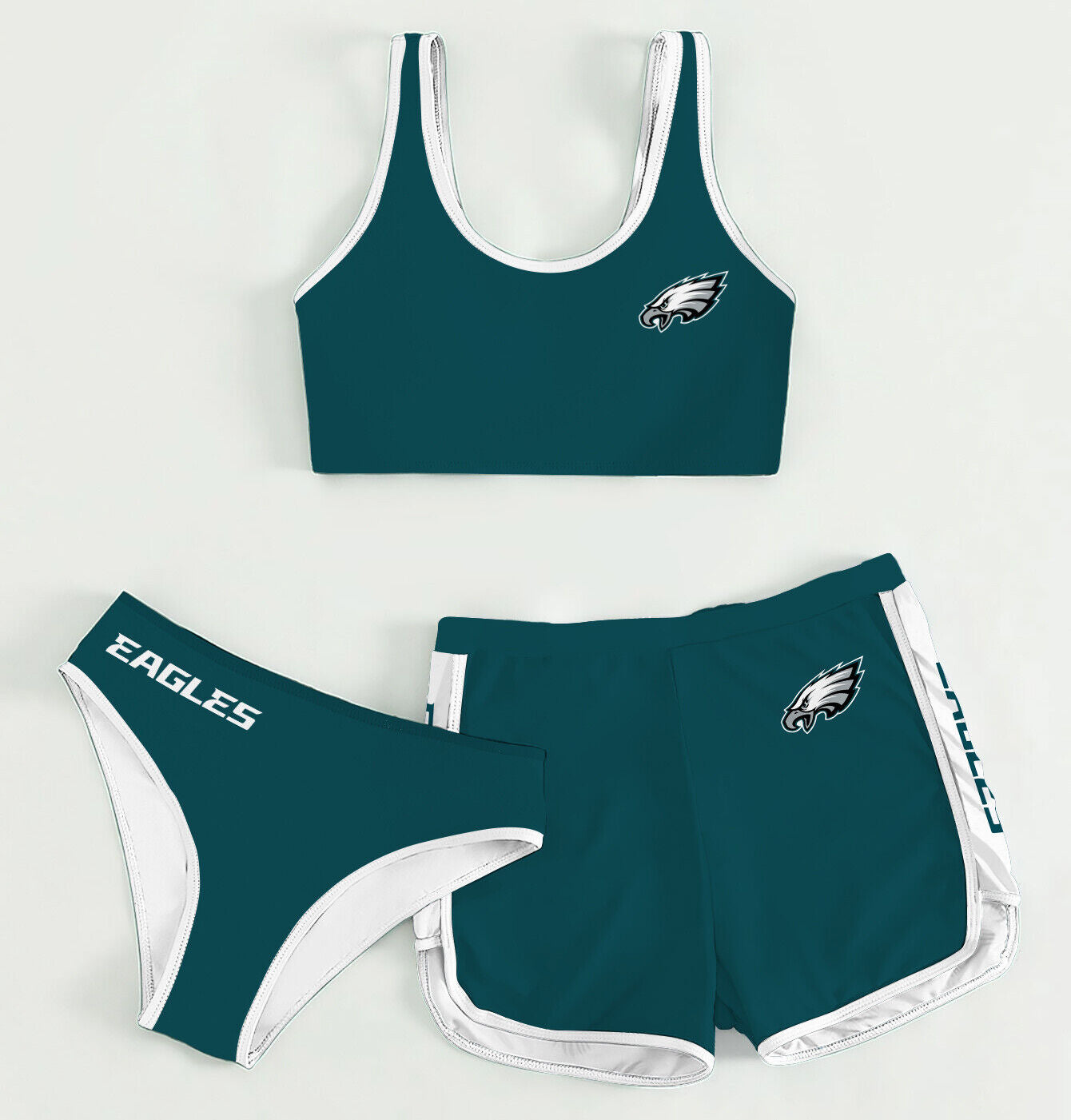 Philadelphia Eagles Women’s Sports Set 3-Piece Crop Tank Top Underwear Shorts SSCTUS033