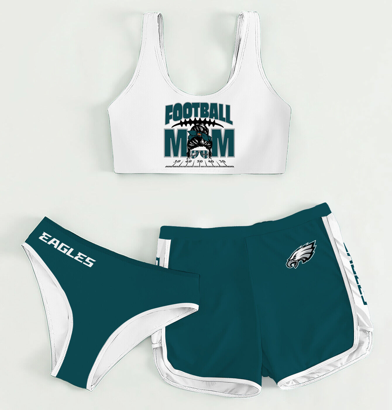 Philadelphia Eagles Women’s Sports Set 3-Piece Crop Tank Top Underwear Shorts SSCTUS035