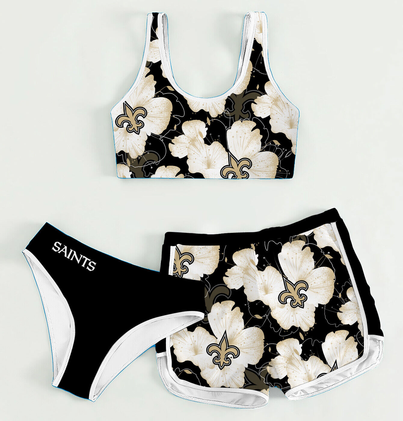 New Orleans Saints Women’s Sports Set 3-Piece Crop Tank Top Underwear Shorts SSCTUS066