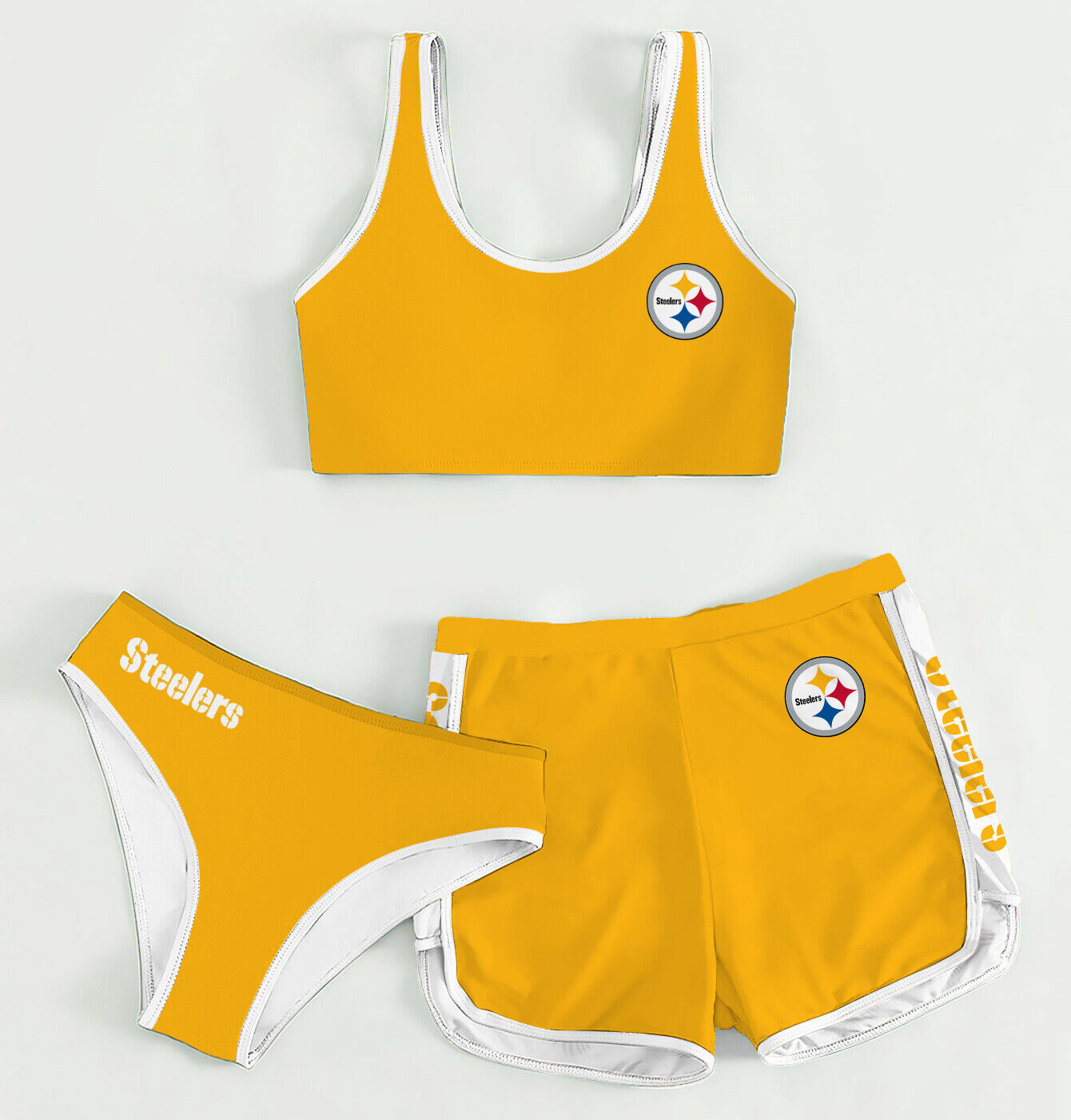 Pittsburgh Steelers Women’s Sports Set 3-Piece Crop Tank Top Underwear Shorts SSCTUS009