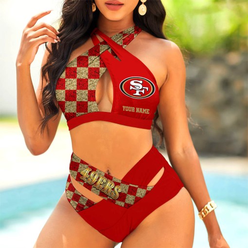 San Francisco 49ers Women’s 2PCS Bikini Swimsuit Criss Cross Cutout Bathing Suit S9BCCB053