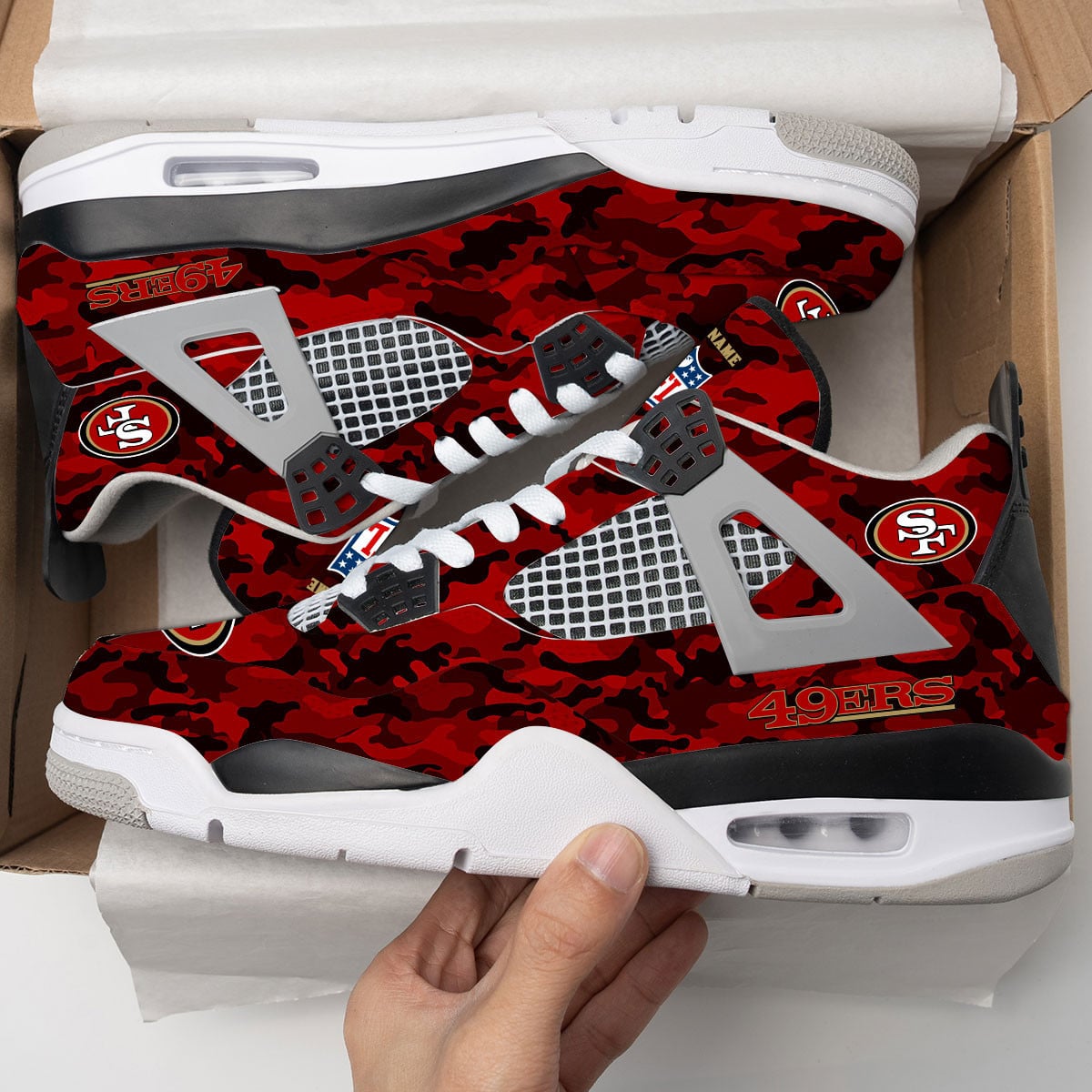 San Francisco 49ers Camo Personalized AJ4 Sneaker BG66