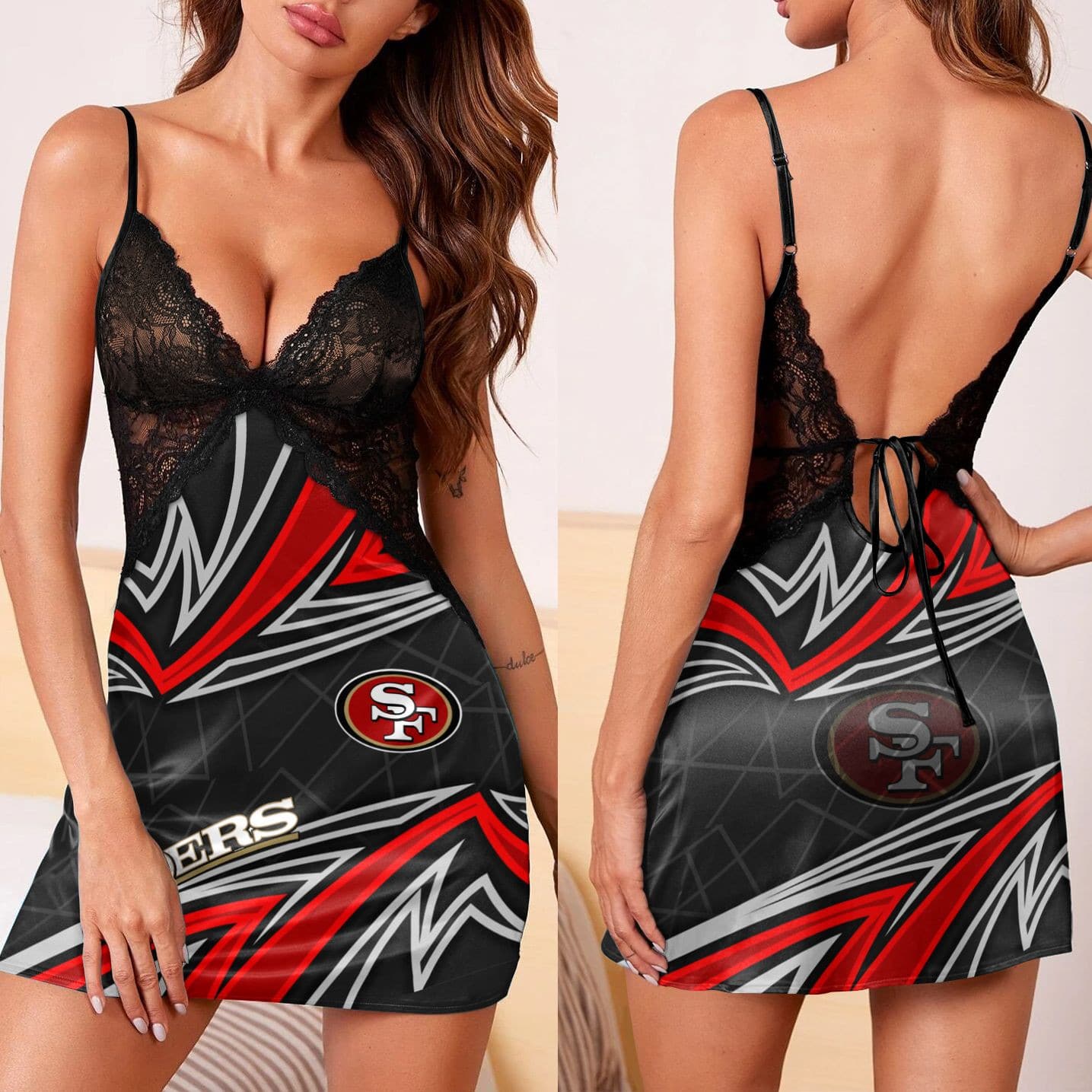 San Francisco 49ers Lace Back Strap Slip Dress 133