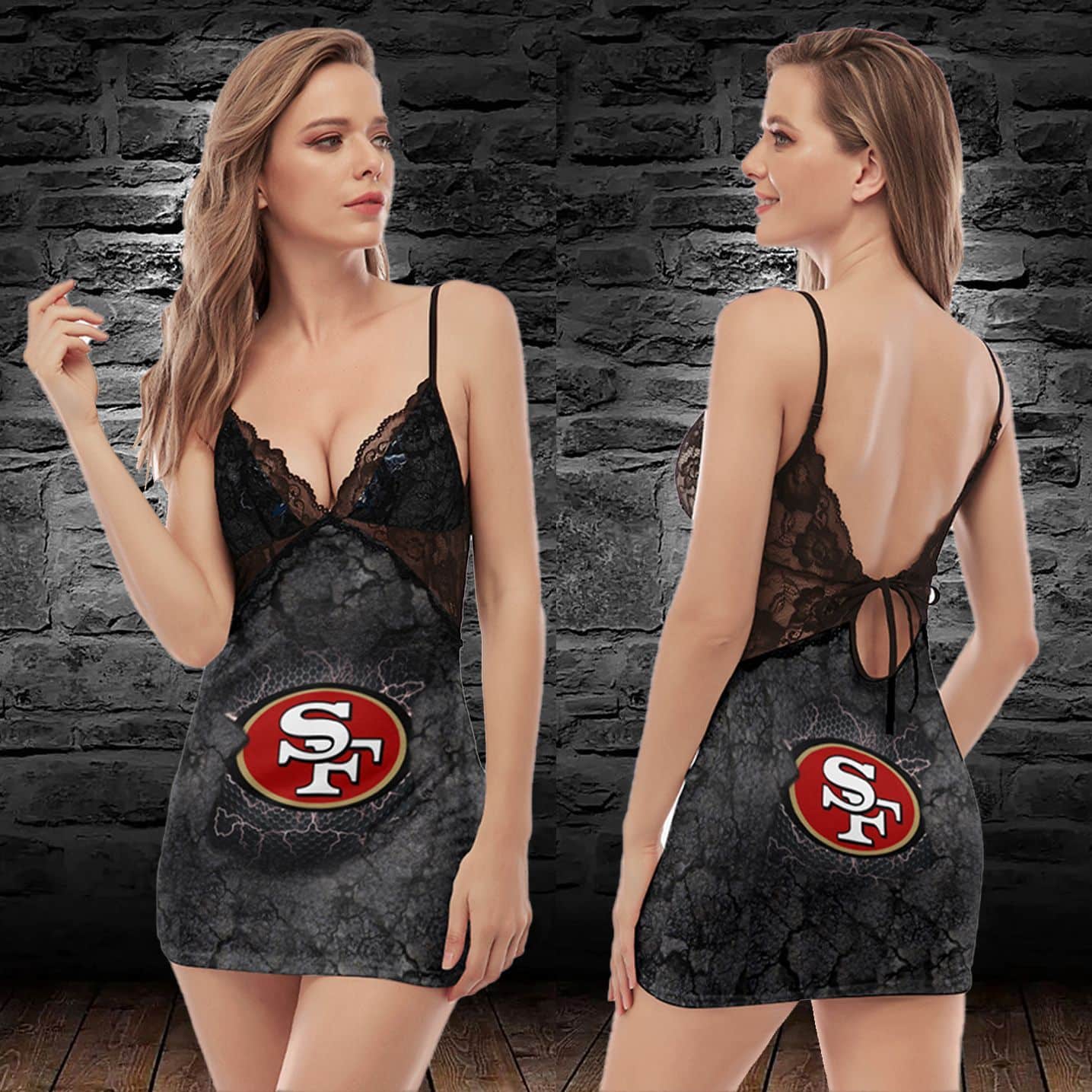 San Francisco 49ers Lace Back Strap Slip Dress 336