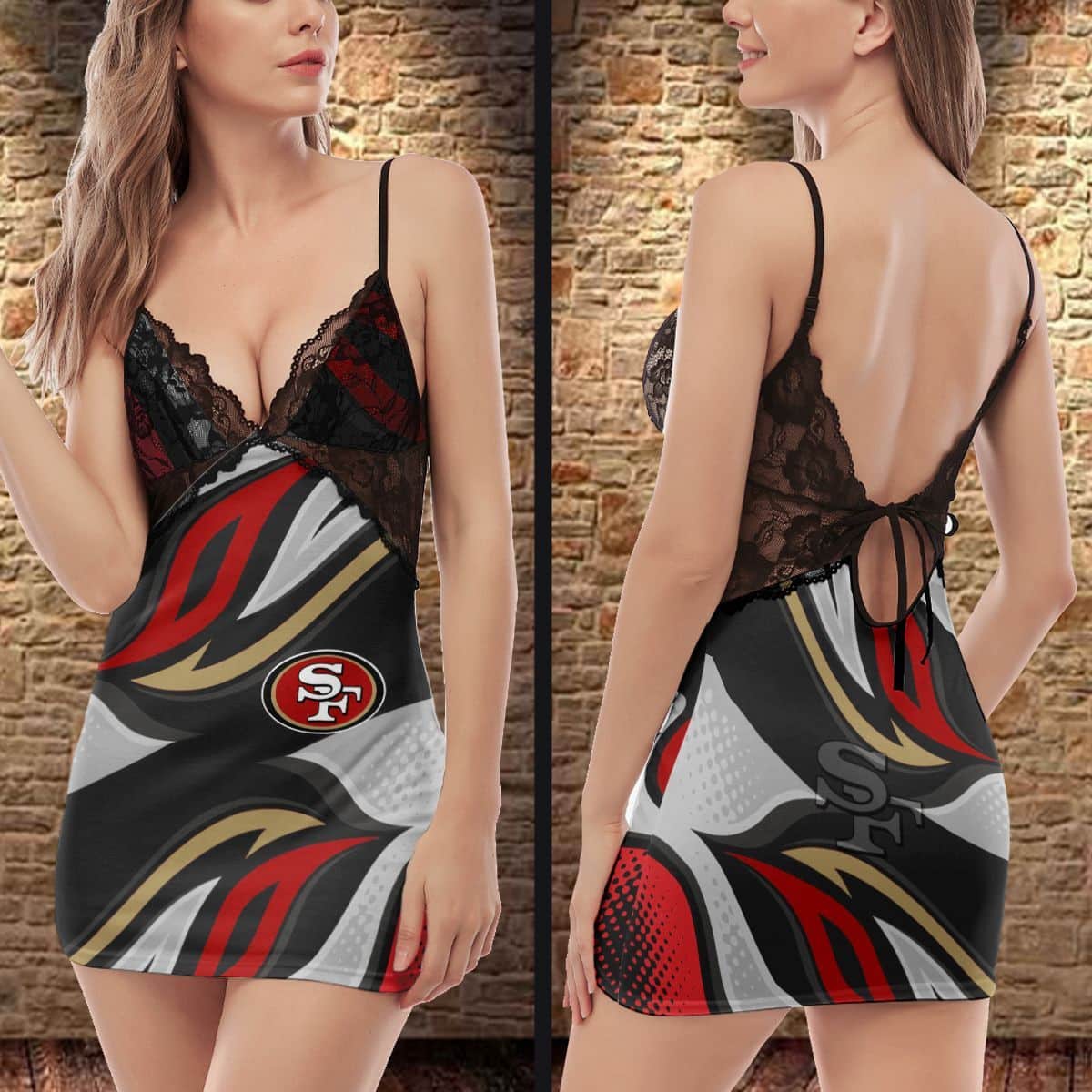 San Francisco 49ers Lace Back Strap Slip Dress 355