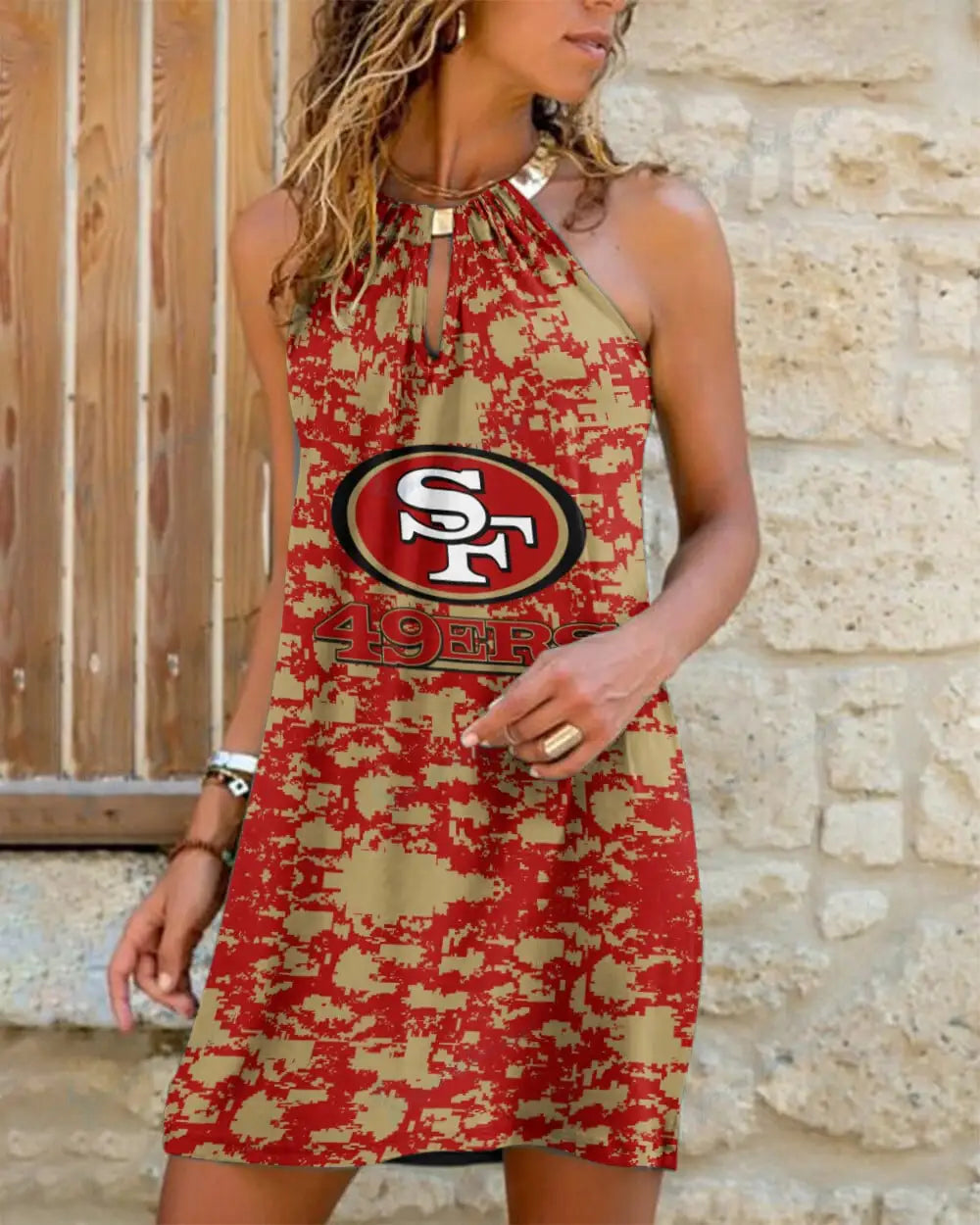 San Francisco 49ers Summer Casual Metal Halter Neck Sleeveless Dress 75