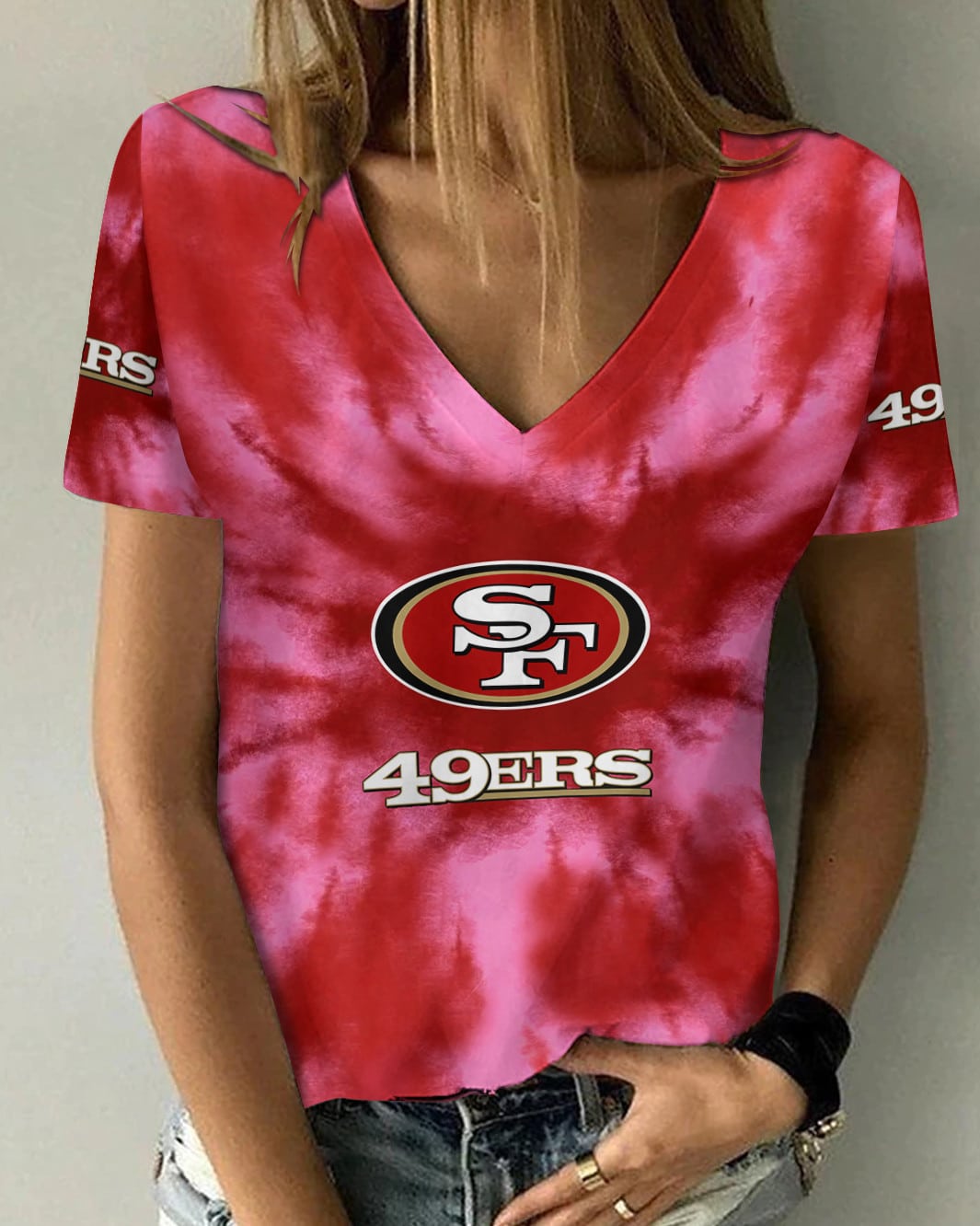 San Francisco 49ers Summer V-neck Women T-shirt 120