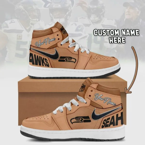 Seattle Seahawks Limited Edition Brown High Air Jordan 1 Shoes with Custom Name AZBTAJ1SEW000040