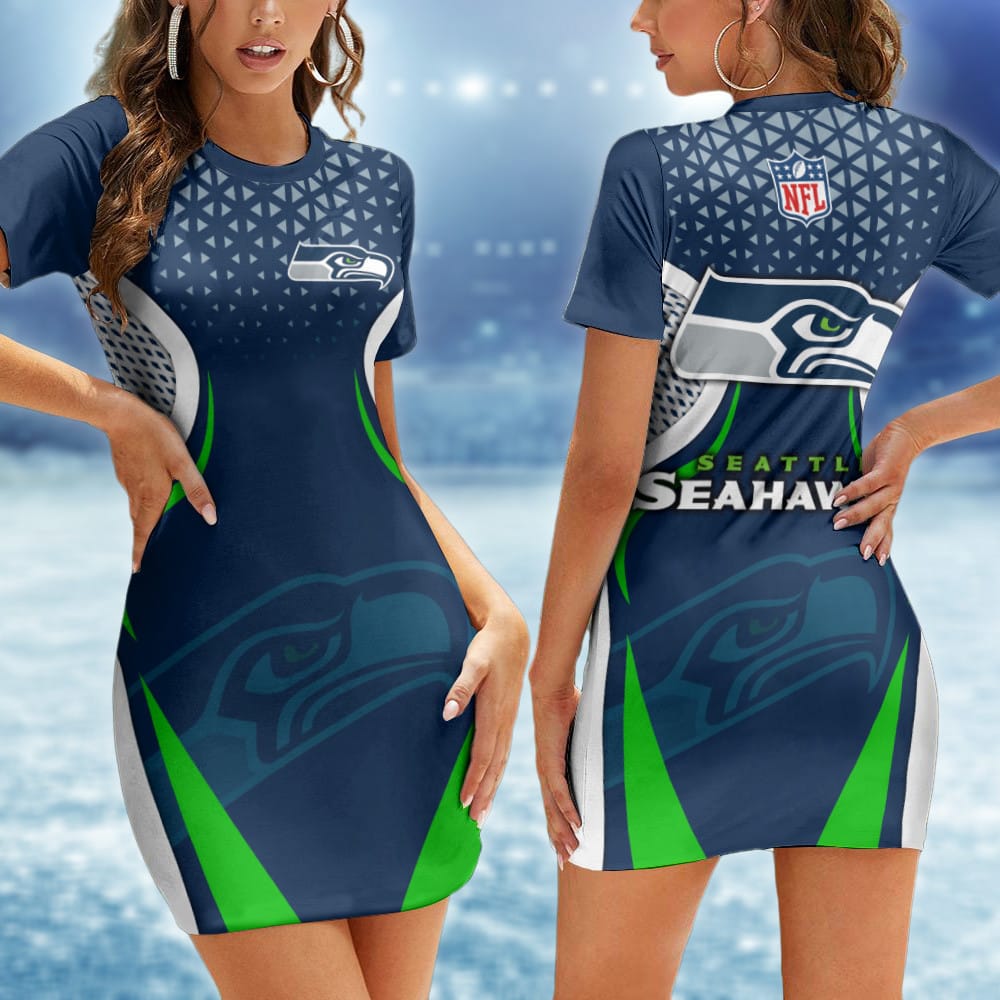 Seattle Seahawks Casual Short Sleeve Bodycon Mini Dress BG114