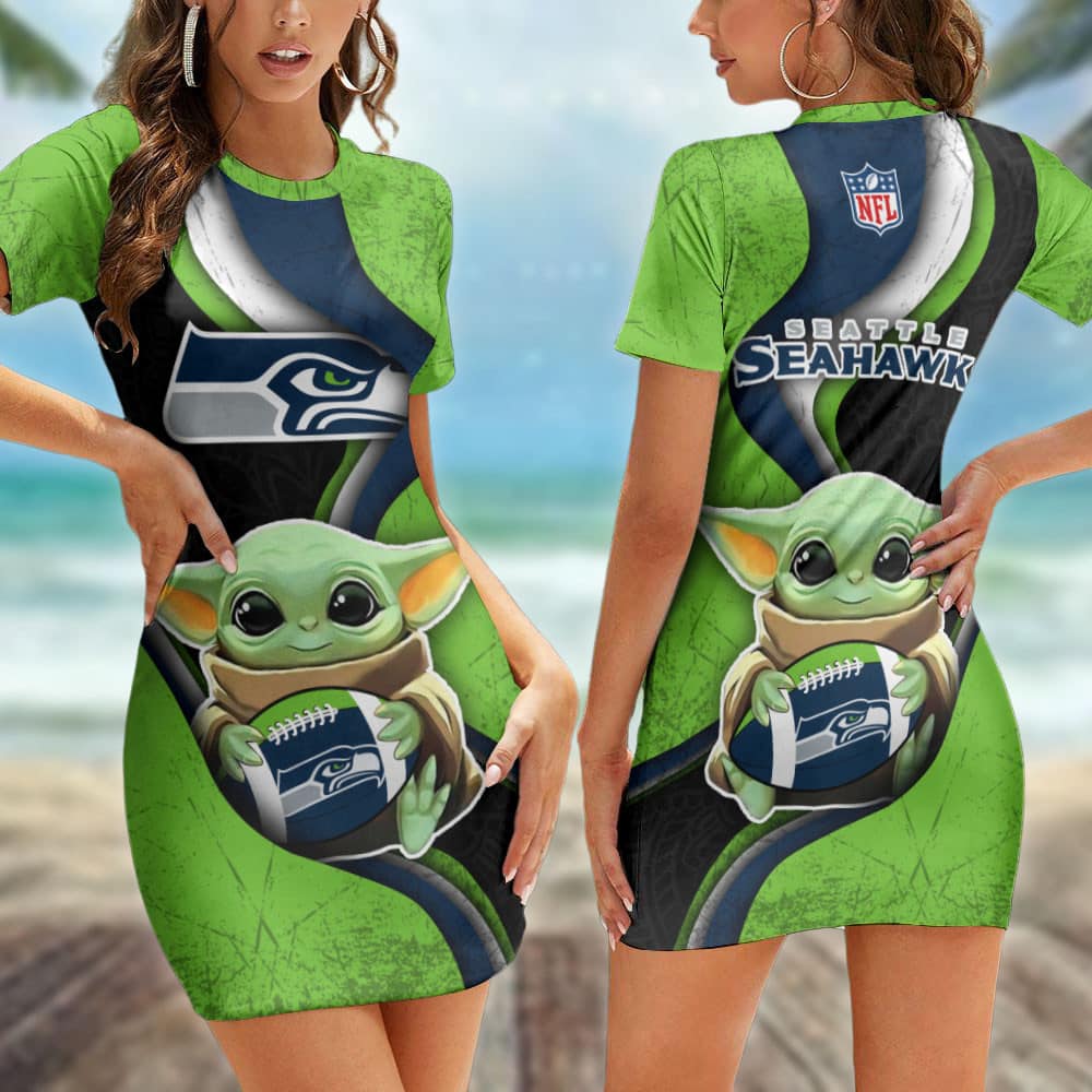 Seattle Seahawks Casual Short Sleeve Bodycon Mini Dress BG127