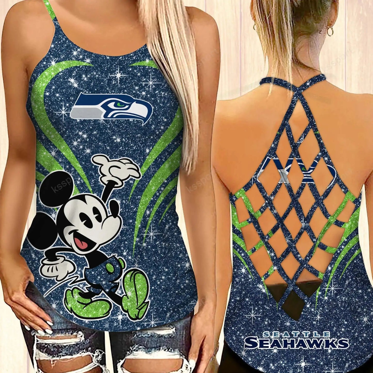 Seattle Seahawks Criss-cross Open Back Camisole Tank Top BG59