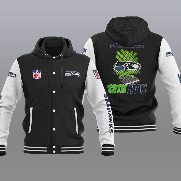 Seattle Seahawks Hooded Button Jacket with Hood 27