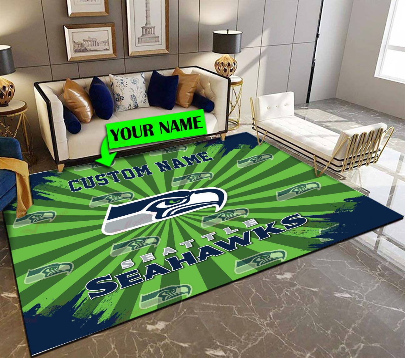 Seattle Seahawks Personalized Premium Rectangle Rug 69
