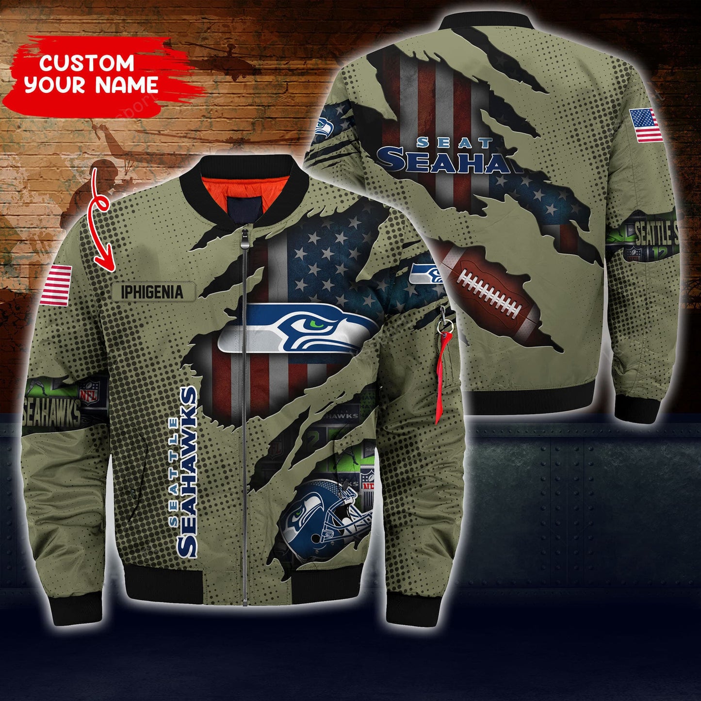 Seattle Seahawks Personalized Thick Bomber Jacket CS67