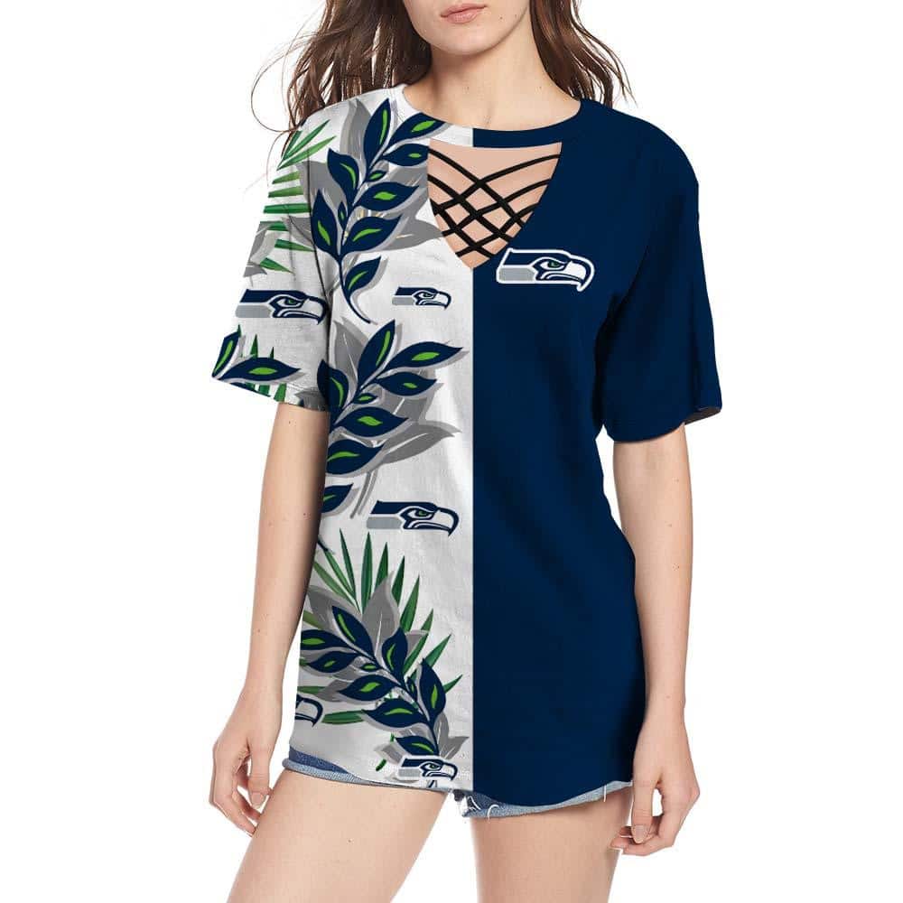 Seattle Seahawks Women Summer String Short Sleeve Shirt BG47