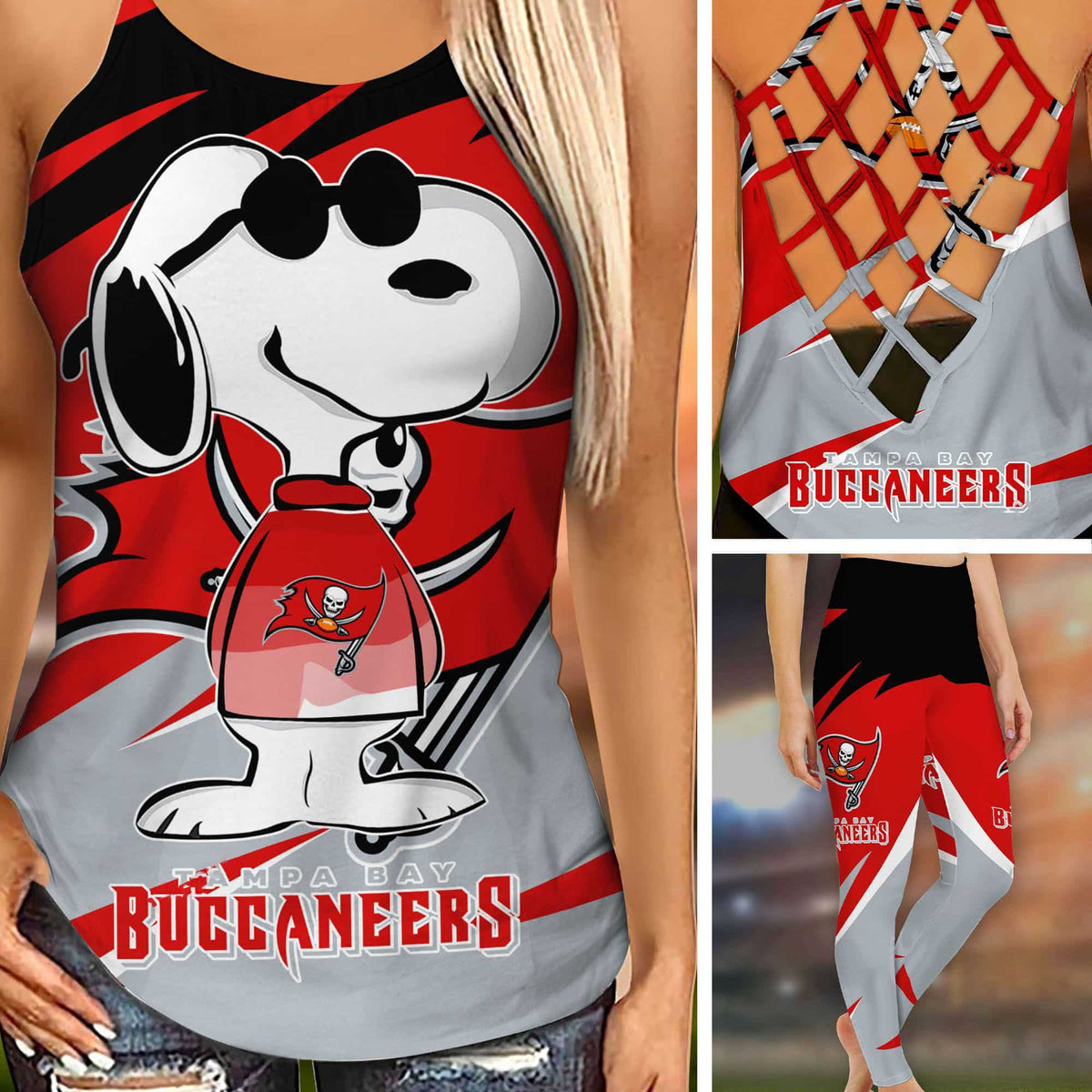 Tampa Bay Buccaneers Leggings And Criss Cross Tank Top BG100
