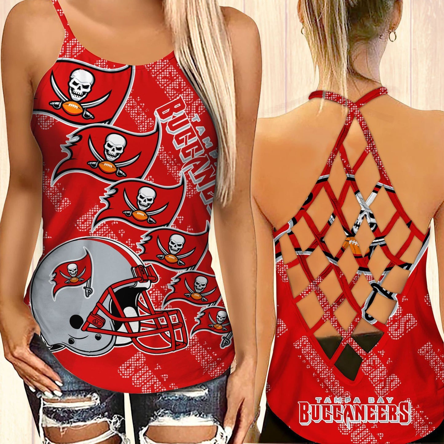 Tampa Bay Buccaneers Leggings And Criss Cross Tank Top BG28