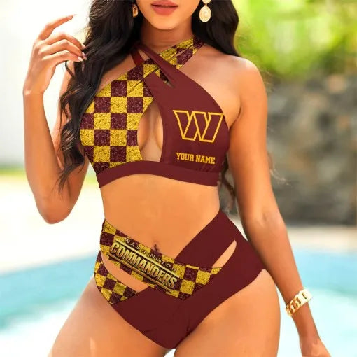 Washington Commanders Women’s 2PCS Bikini Swimsuit Criss Cross Cutout Bathing Suit S9BCCB057