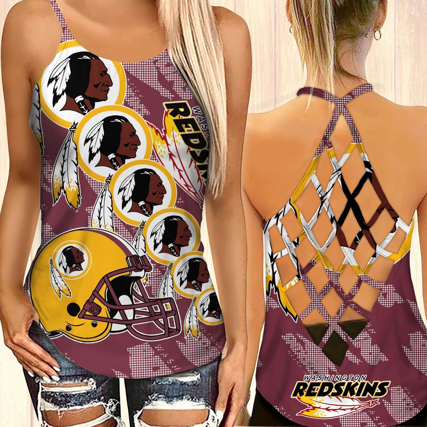 Washington Redskins Leggings And Cross Tank Top BG30