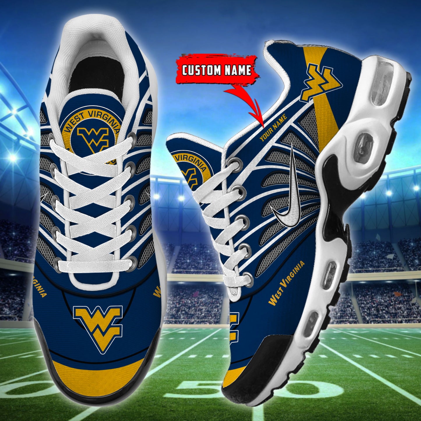 West Virginia Mountaineers New Personalized T-N Youth Sneakers AZBTTNS000120