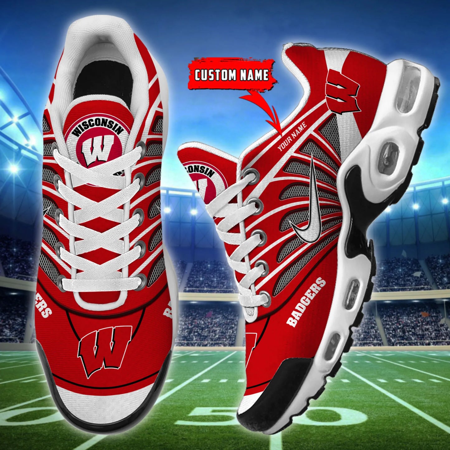 Wisconsin Badgers  New Personalized T-N Youth Sneakers AZBTTNS000111
