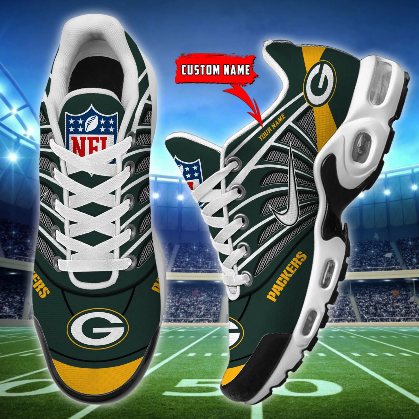 Green Bay Packers New Personalized T-N Youth Sneakers AZBTTNS000080
