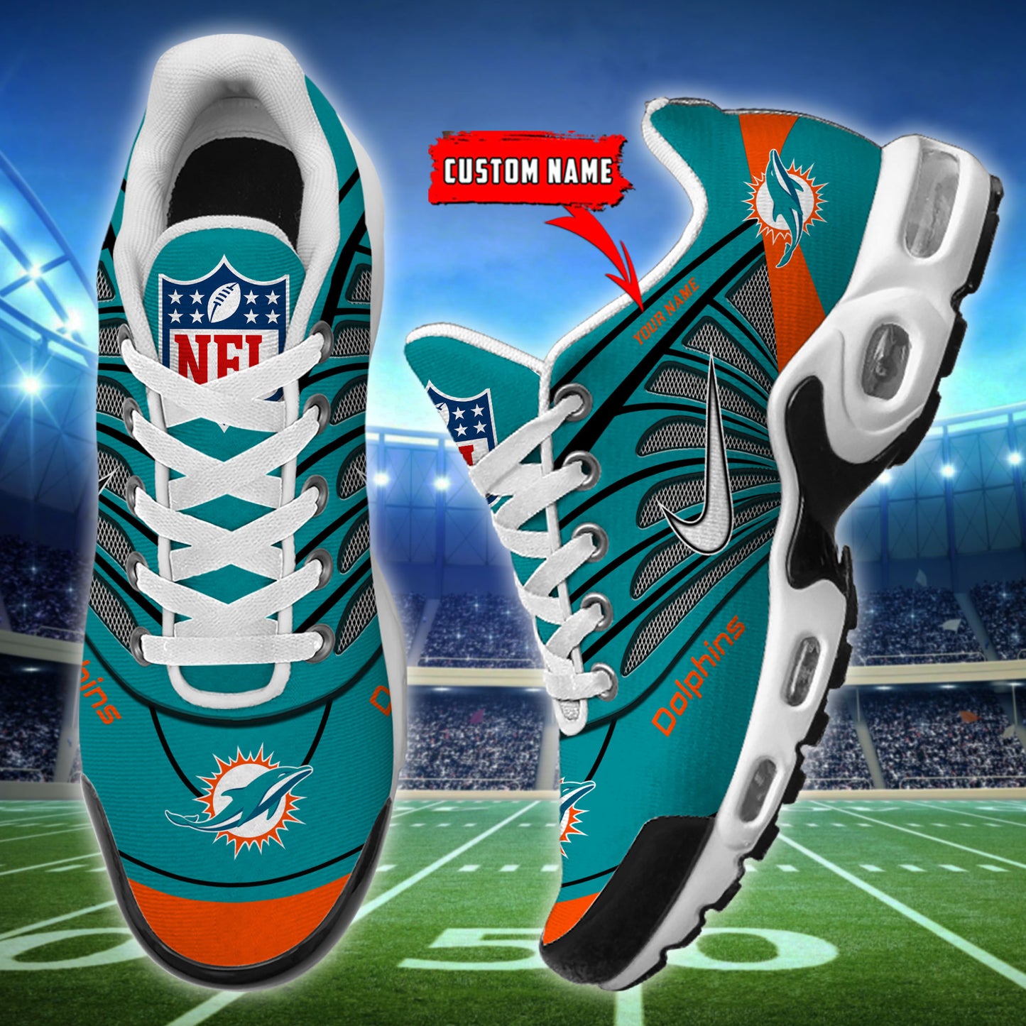 Miami Dolphins  New Personalized T-N Youth Sneakers AZBTTNS000090