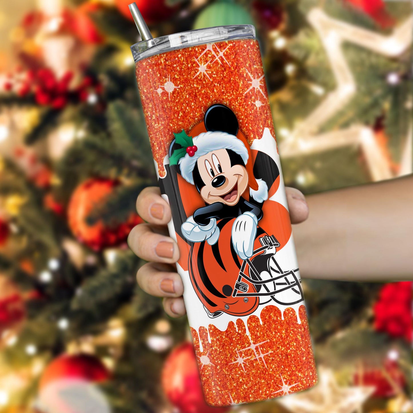 Cincinnati Bengals Personalized Glitter Tumbler With Stainless Steel Straw BGGTS123