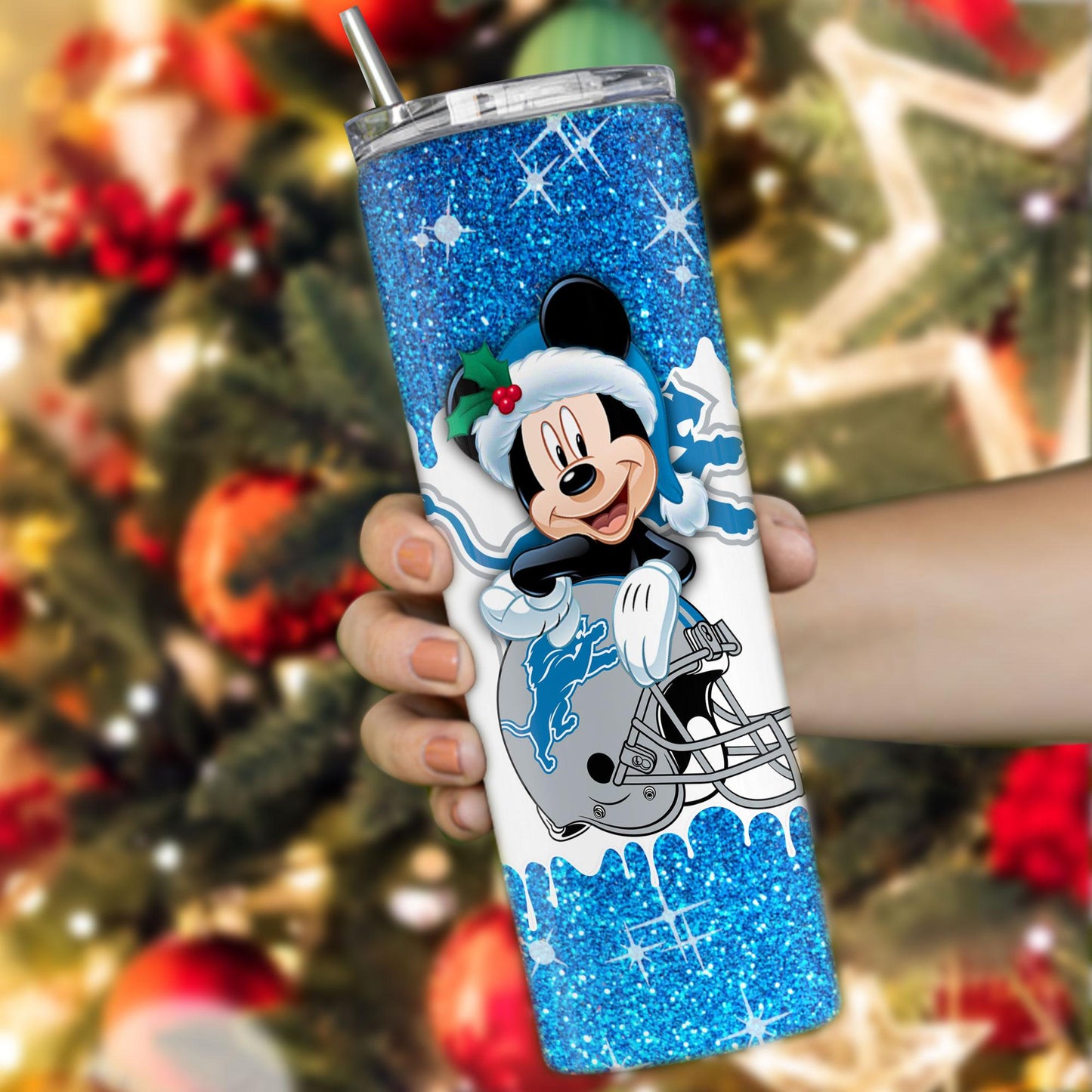 Detroit Lions Personalized Glitter Tumbler With Stainless Steel Straw BGGTS119