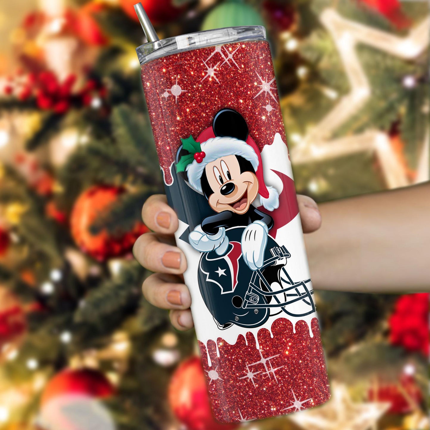 Houston Texans Personalized Glitter Tumbler With Stainless Steel Straw BGGTS117