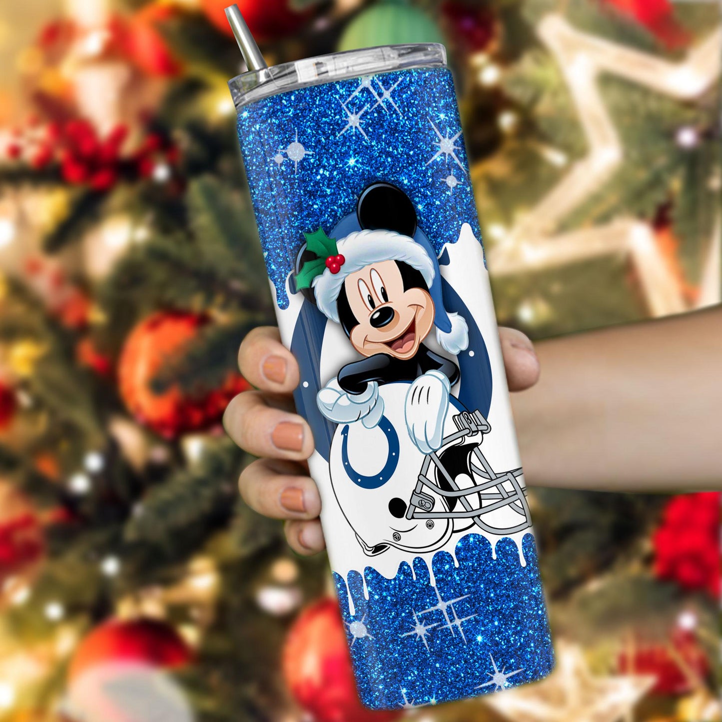 Indianapolis Colts Personalized Glitter Tumbler With Stainless Steel Straw BGGTS116