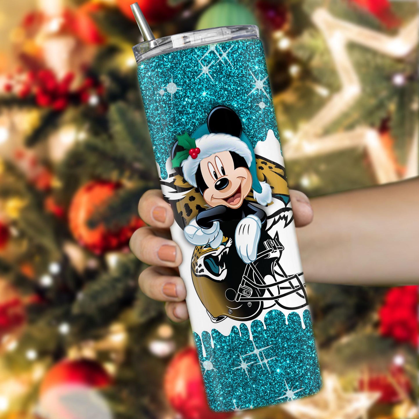 Jacksonville Jaguars Personalized Glitter Tumbler With Stainless Steel Straw BGGTS115