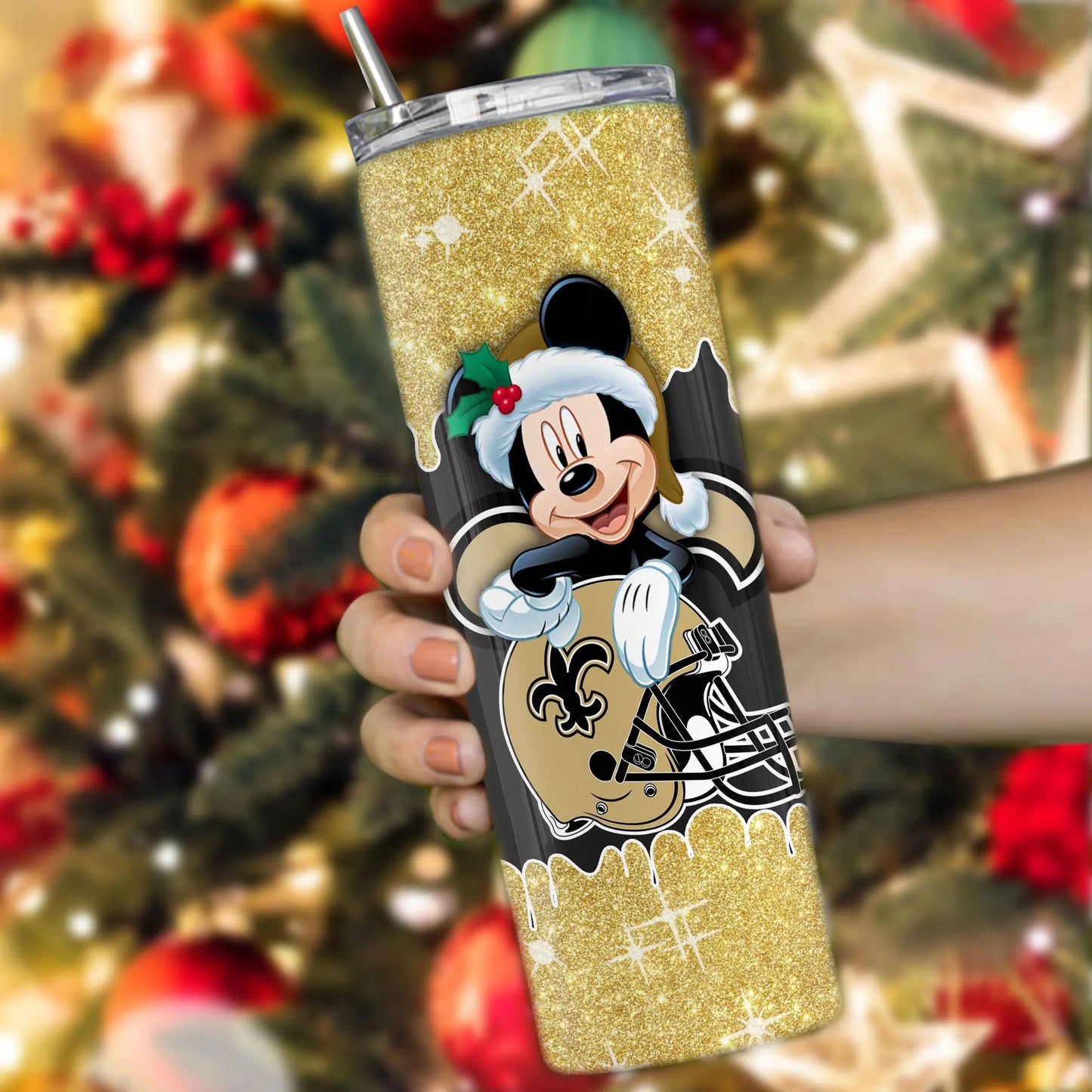 New Orleans Saints Personalized Glitter Tumbler With Stainless Steel Straw BGGTS110