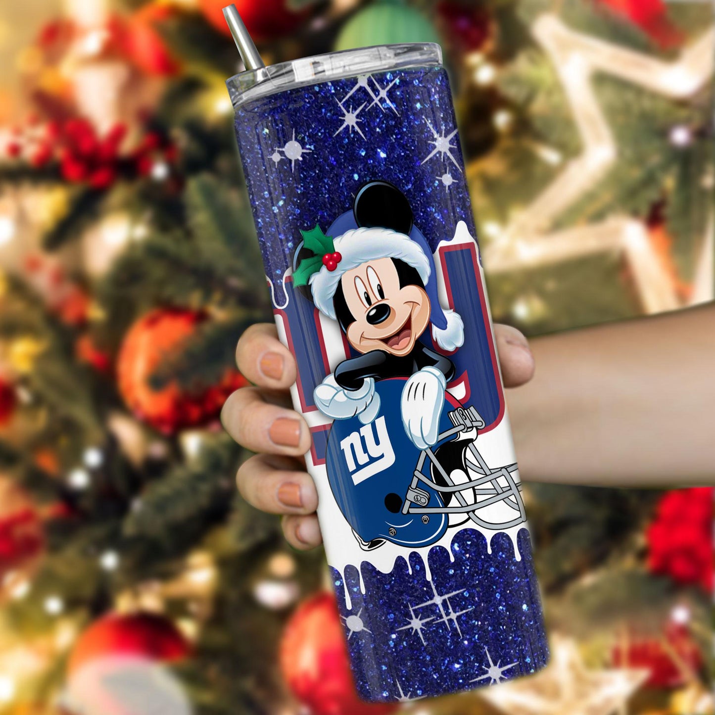 New York Giants Personalized Glitter Tumbler With Stainless Steel Straw BGGTS109