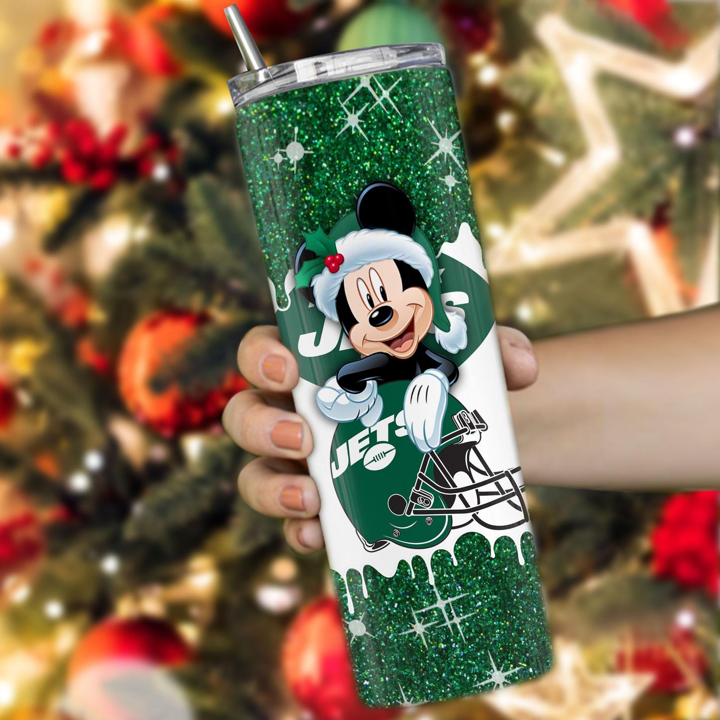 New York Jets Personalized Glitter Tumbler With Stainless Steel Straw BGGTS108