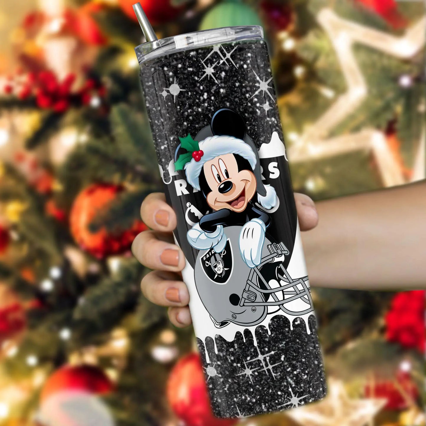 Las Vegas Raiders Personalized Glitter Tumbler With Stainless Steel Straw BGGTS107