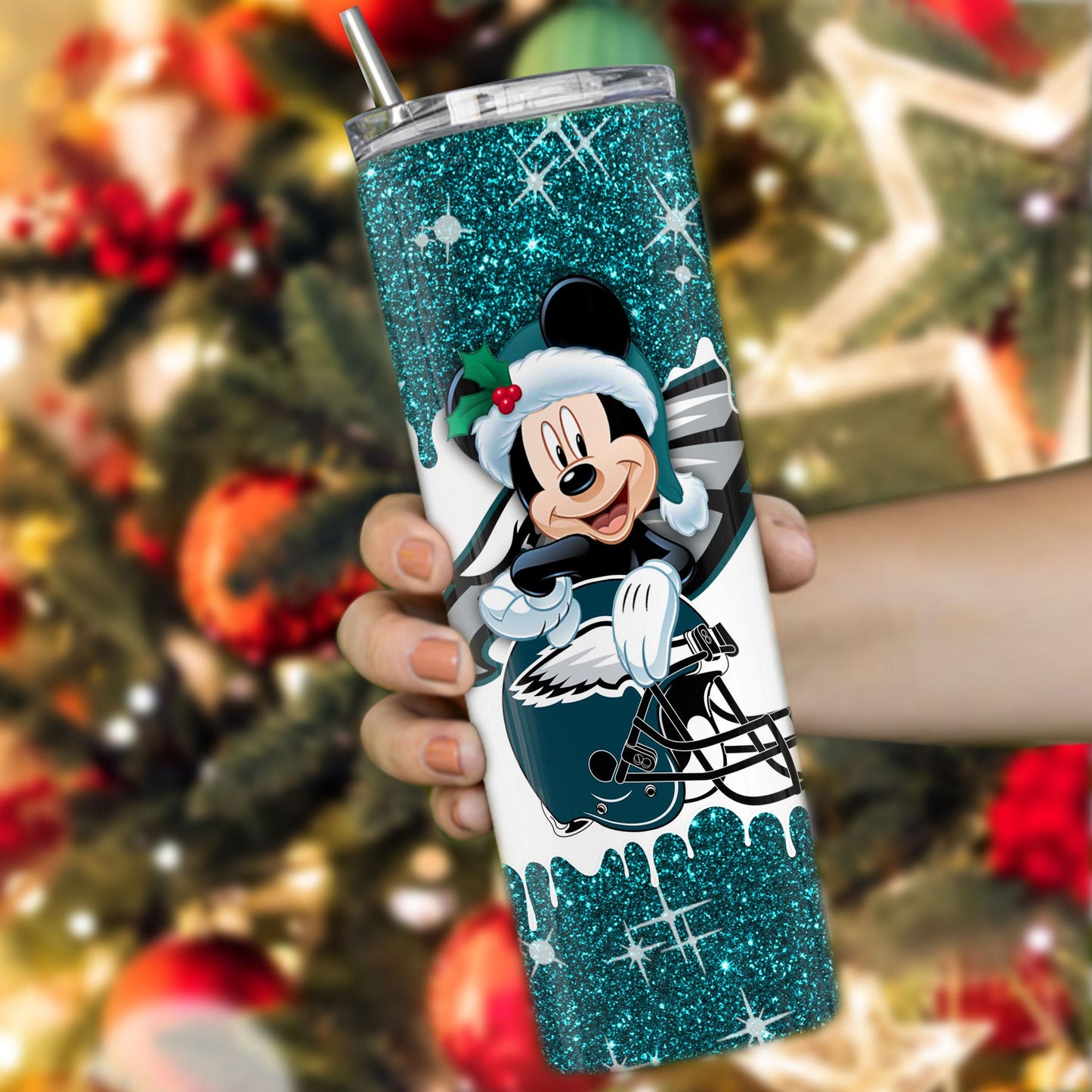 Philadelphia Eagles Personalized Glitter Tumbler With Stainless Steel Straw BGGTS106