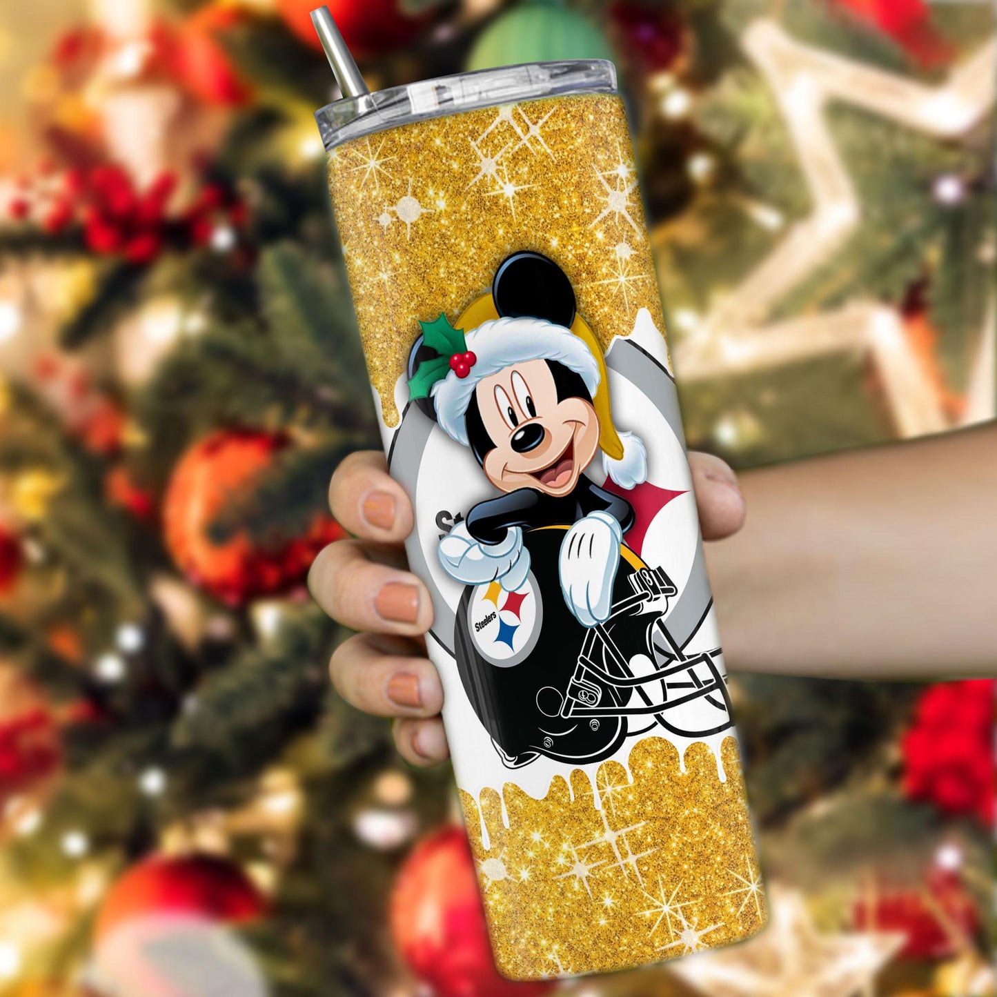 Pittsburgh Steelers Personalized Glitter Tumbler With Stainless Steel Straw BGGTS105