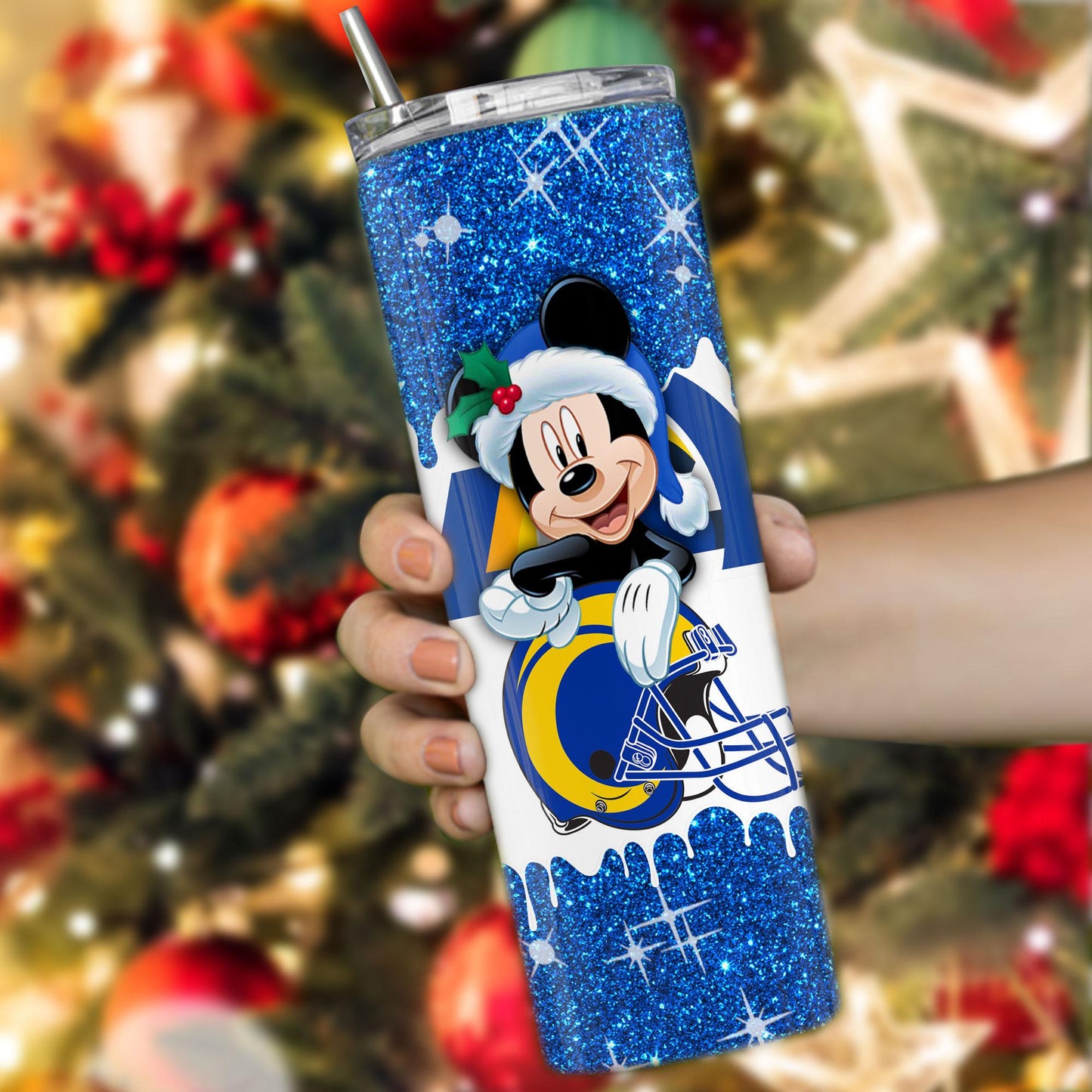 Los Angeles Rams Personalized Glitter Tumbler With Stainless Steel Straw BGGTS104