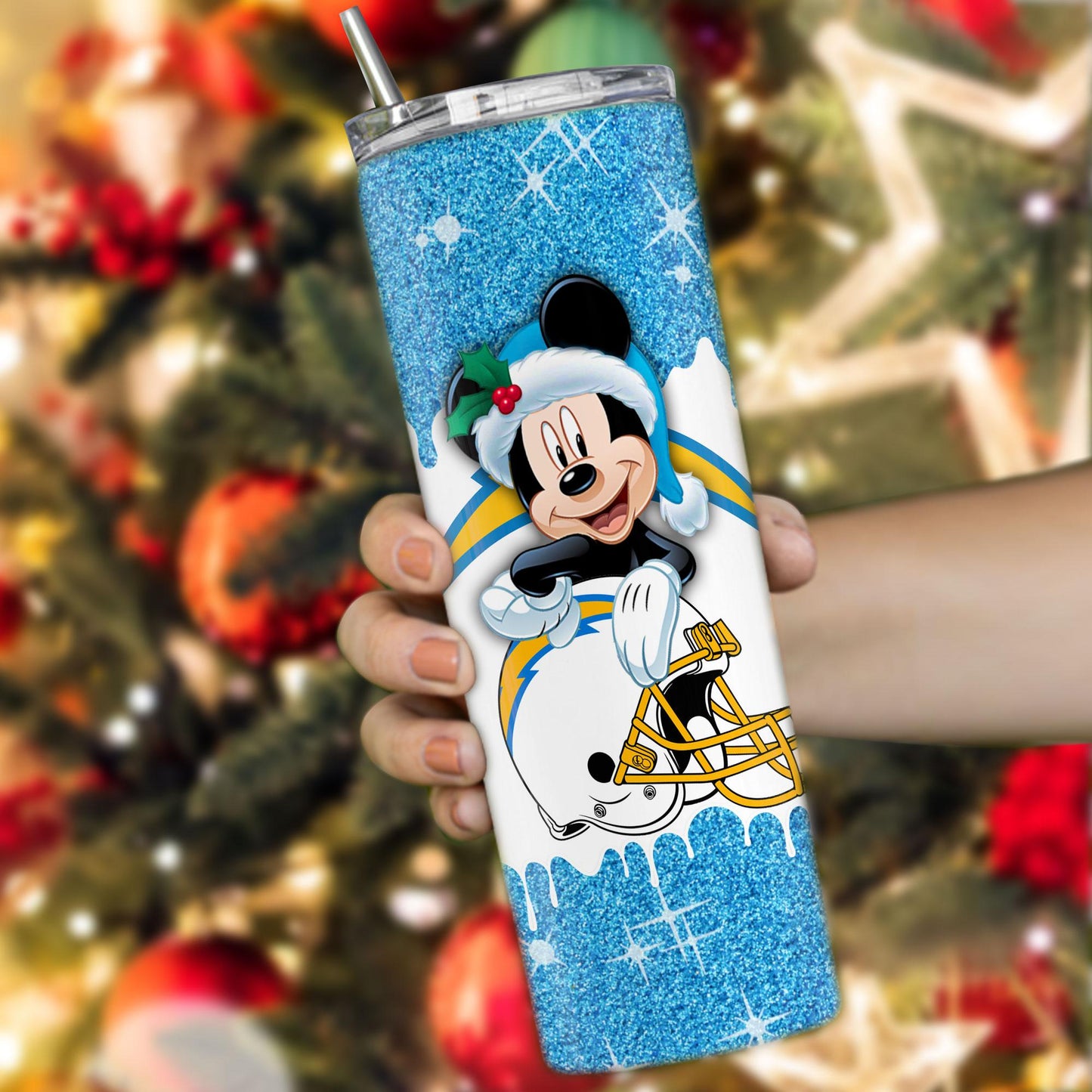 Los Angeles Chargers Personalized Glitter Tumbler With Stainless Steel Straw BGGTS103