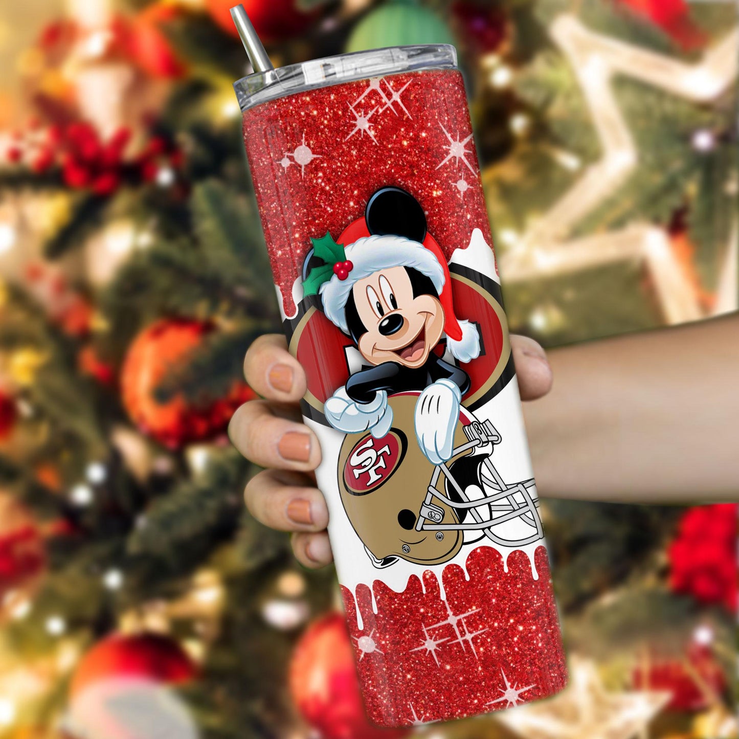 San Francisco 49ers Personalized Glitter Tumbler With Stainless Steel Straw BGGTS102