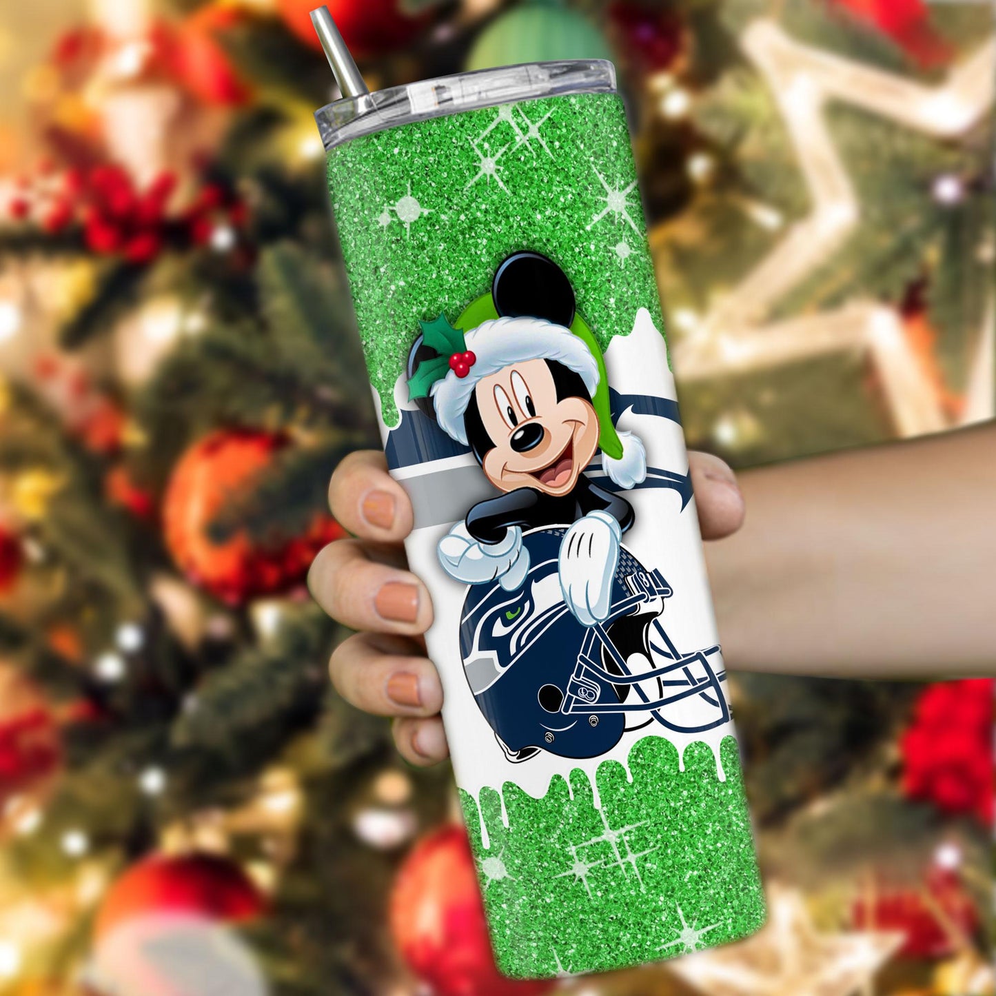 Seattle Seahawks Personalized Glitter Tumbler With Stainless Steel Straw BGGTS101