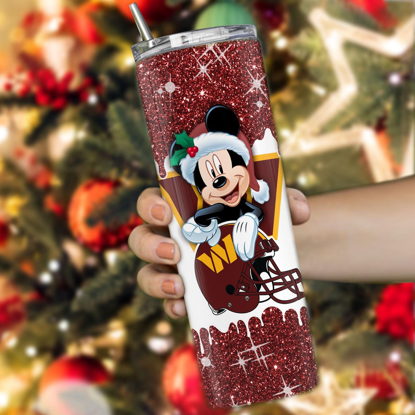 Washington Commanders Personalized Glitter Tumbler With Stainless Steel Straw BGGTS098