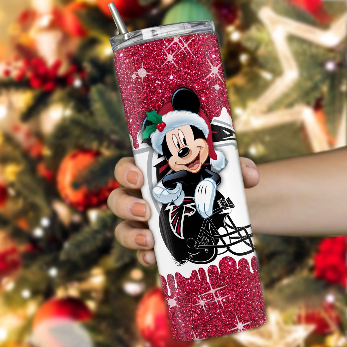 Atlanta Falcons Personalized Glitter Tumbler With Stainless Steel Straw BGGTS128