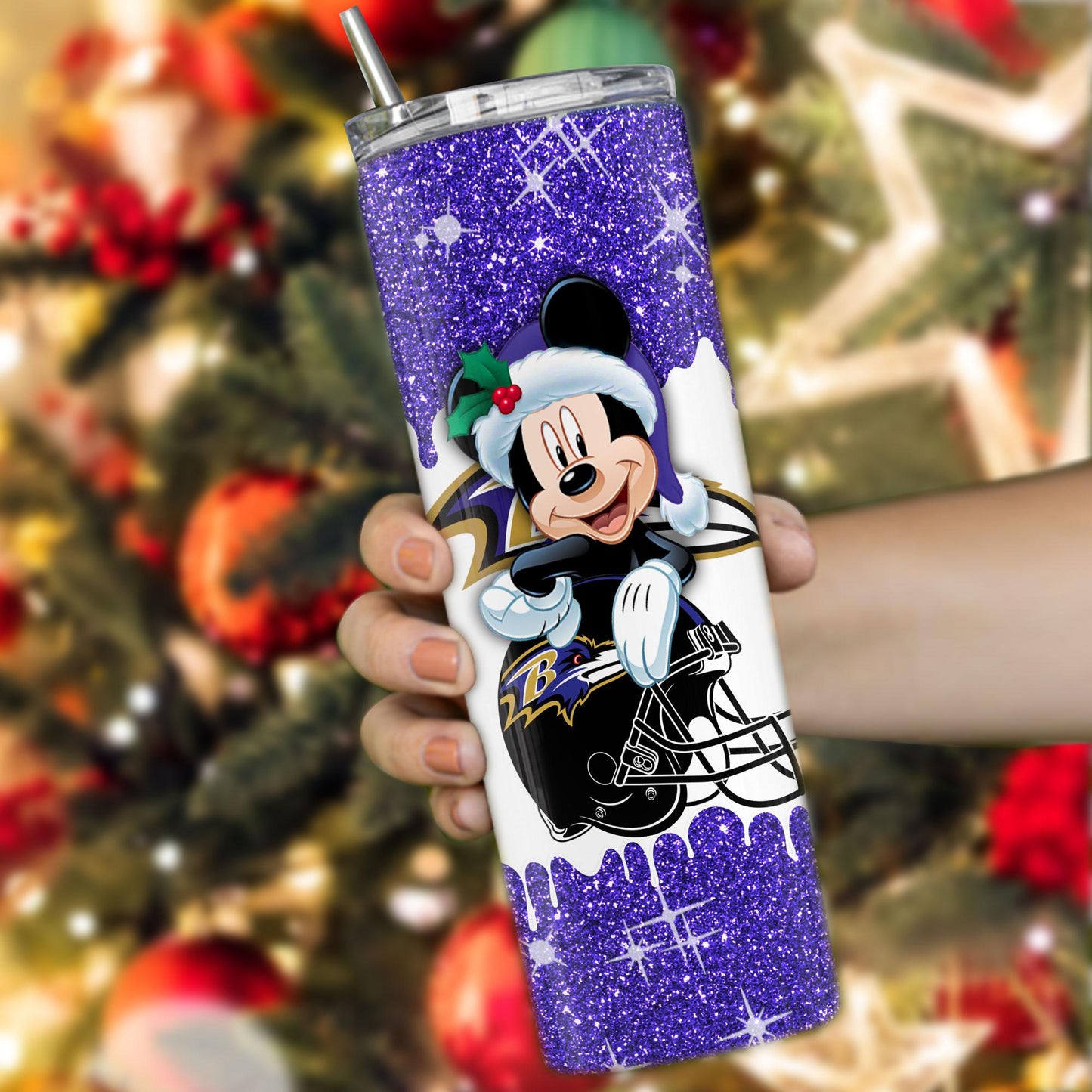 Baltimore Ravens Personalized Glitter Tumbler With Stainless Steel Straw BGGTS127