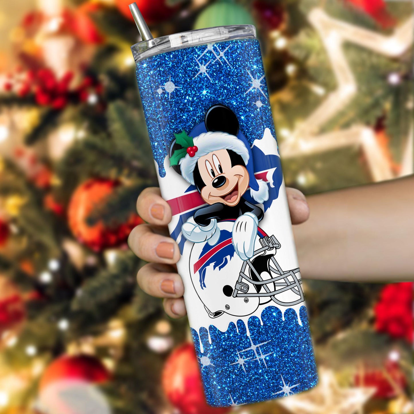 Buffalo Bills Personalized Glitter Tumbler With Stainless Steel Straw BGGTS126