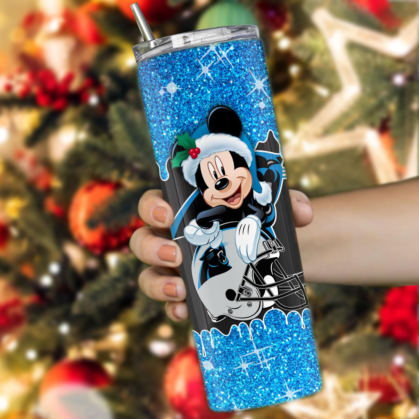 Carolina Panthers Personalized Glitter Tumbler With Stainless Steel Straw BGGTS125
